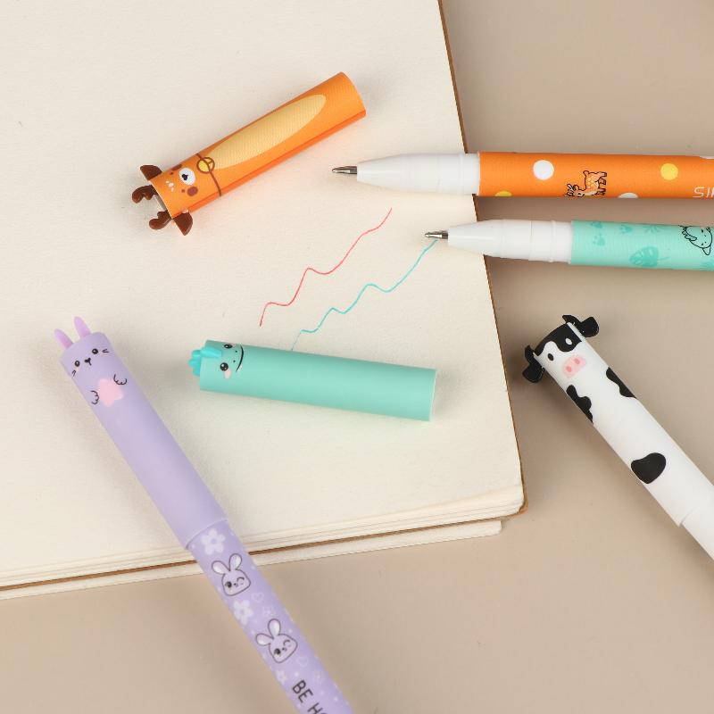 8Pcs 0.5mm Colorful Ink Ballpoint Pens Cartoon Animal Erasable Gel Pens Smooth Writing For Office School Stationery Supplies