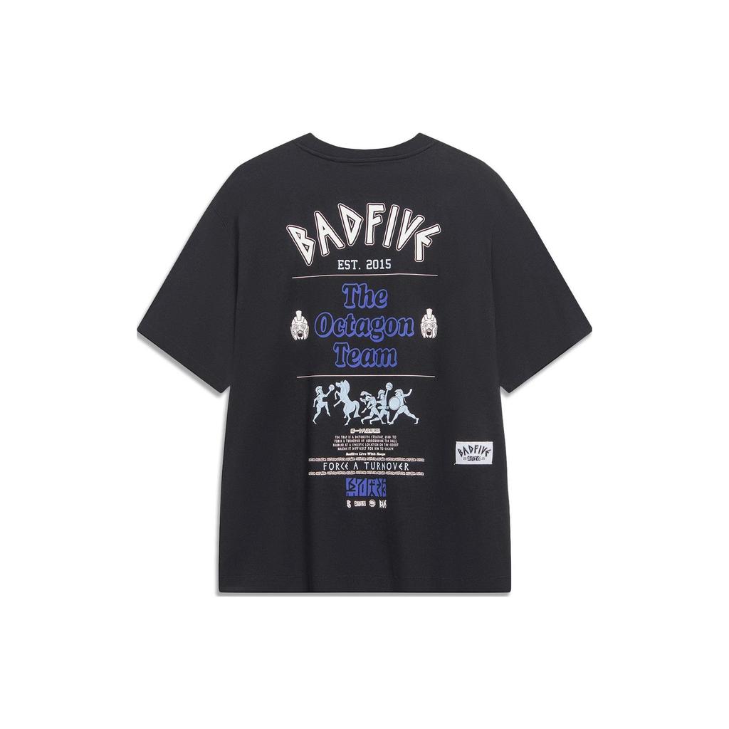 Li-Ning Badfive Letter Print Loose Round Neck Short Sleeve T-Shirt Men Tops Black AHST289-2