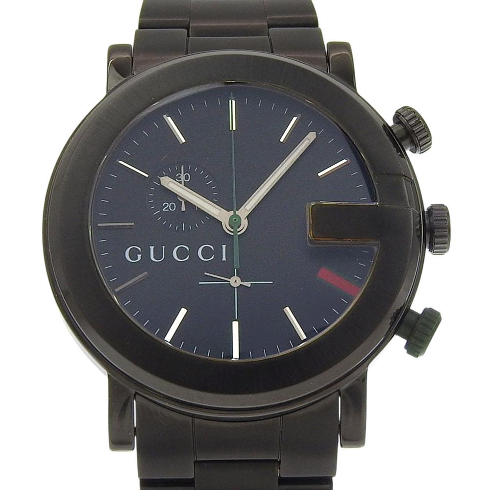GUCCI G Chrono Watches 101M black blackDial Stainless Steel Quartz Chronograph mens Used