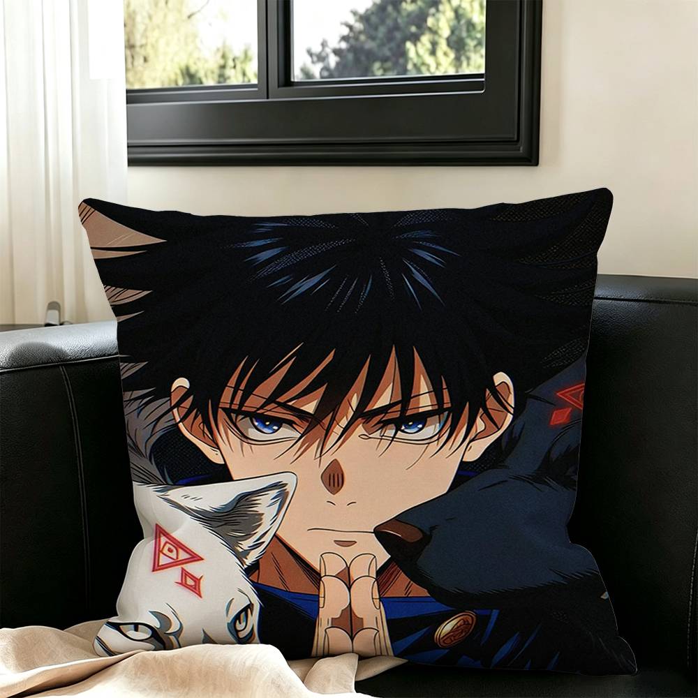 Cartoon Fushiguro Megumi Pillow Case Square Double-Sided Sofa Cushion Cover Bedroom Bedside Pillow