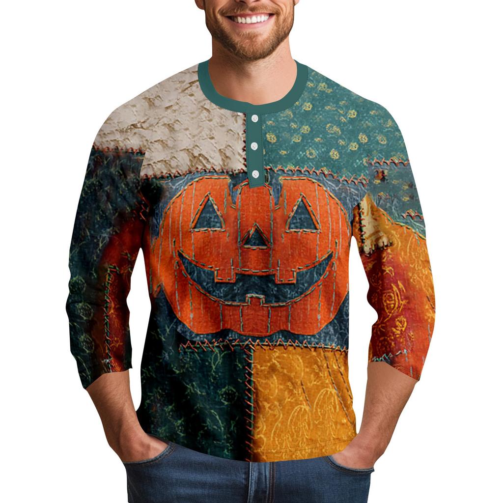 Men's Halloween Printed Collar Three-Quarter Sleeve