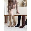 2025 Autumn and Winter New Fashion Tall Boots European and American Suede Metal Buckle Thin Pointed Thin Heel Boots