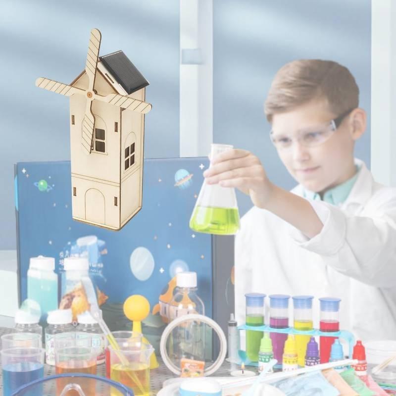 Деревянный дом-ветряк на солнечных батареях, набор для сборки DIY, для детей 7-14 лет, настраиваемая развивающая игрушка