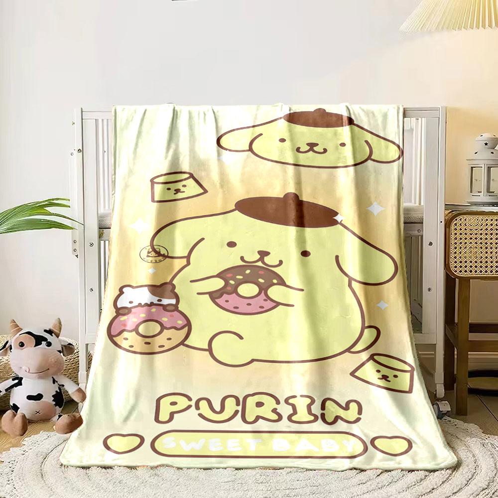Cute yellow character with brown hat holding donuts, surrounded by sparkles. for all seasons blanket lunch break throw gift