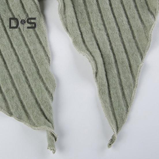 Женские топы с V-образным вырезом, кружевной строчкой, длинным рукавом, неровным подолом, однотонные облегающие укороченные топы в рубчик