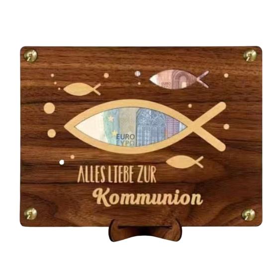 Wooden Money Holder Money Envelope with Hollow-out Pattern Cash Holder Wedding Cash Gift Holder for Christmas Birthday Graduation Festival