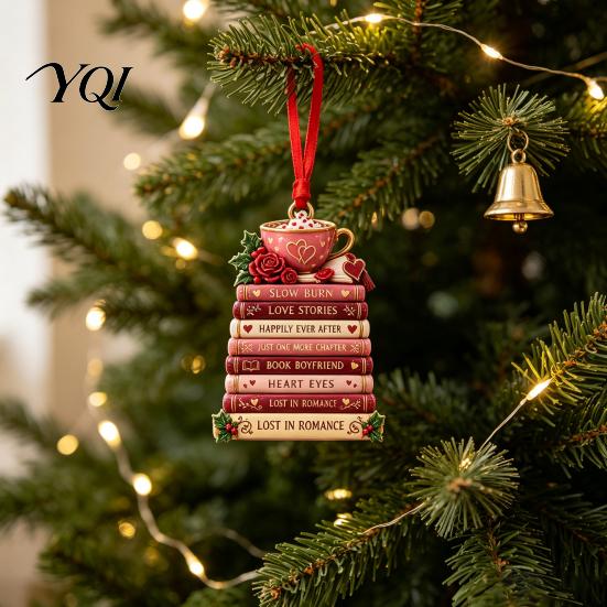 Thoughtful Keepsakes for Readers Book Christmas Ornament, 2D Acrylic Stacking Tree Hanging Bookish Ornaments Decoration with Inspirational Quote,