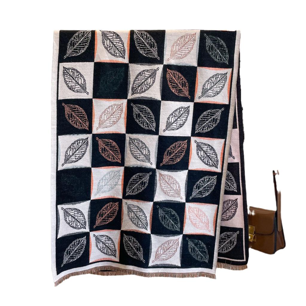 Classic Black And White Plaid Korean Version Imitation Cashmere Scarf, Thickened Warm Scarf, Women'S Double-Sided Dual-Purpose Large Shawl