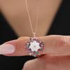 Shining Sun Mix Stone Magnolia Flower Rose Color Flowers Silver Necklace