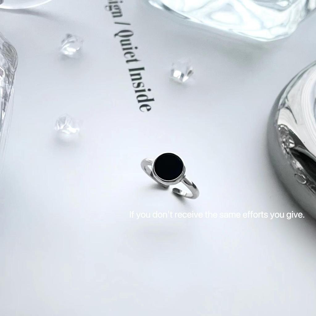 Минималистичное черное кольцо-незамкнутый круг из стерлингового серебра S925 - Модное кольцо на палец в корейском стиле