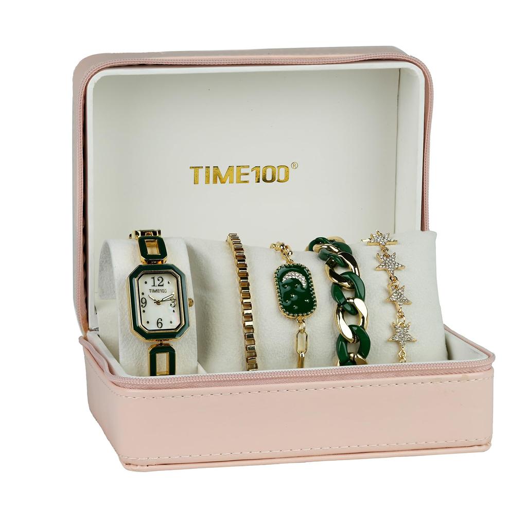 Подарочный набор Подарочные женские часы и браслет Подарочная упаковка [TIME100] (зеленый)
