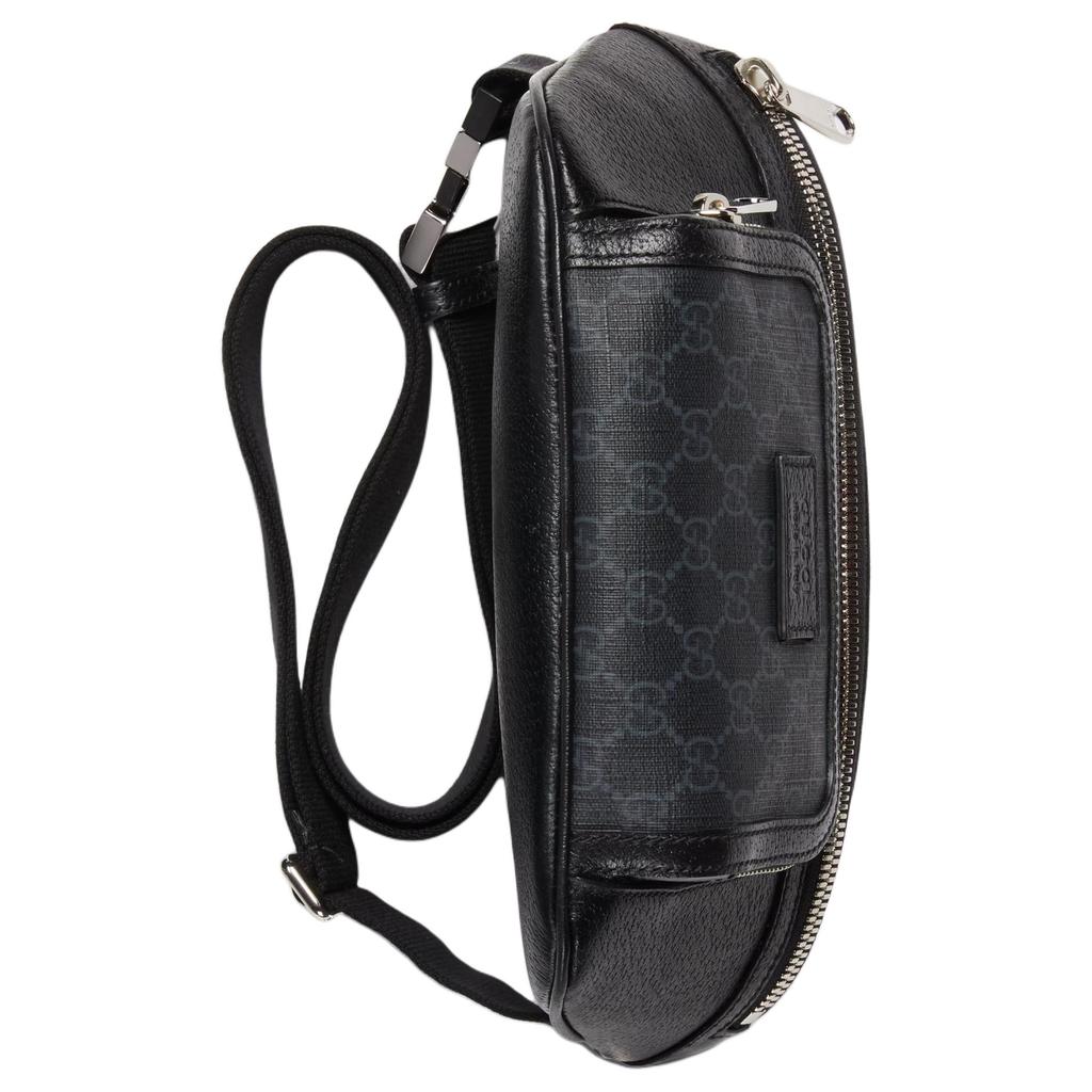 Gucci Черная поясная сумка Gucci GG Supreme из кожи с серебряной фурнитурой для унисекс, для повседневного использования