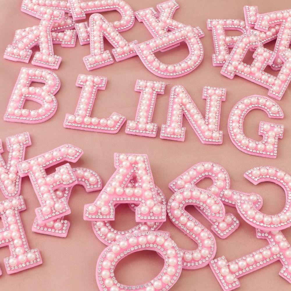 26Pcs Beaded 26 Letter Applique English Alphabet Pearl Alphabet Patch Rhinestone Letter Patches DIY