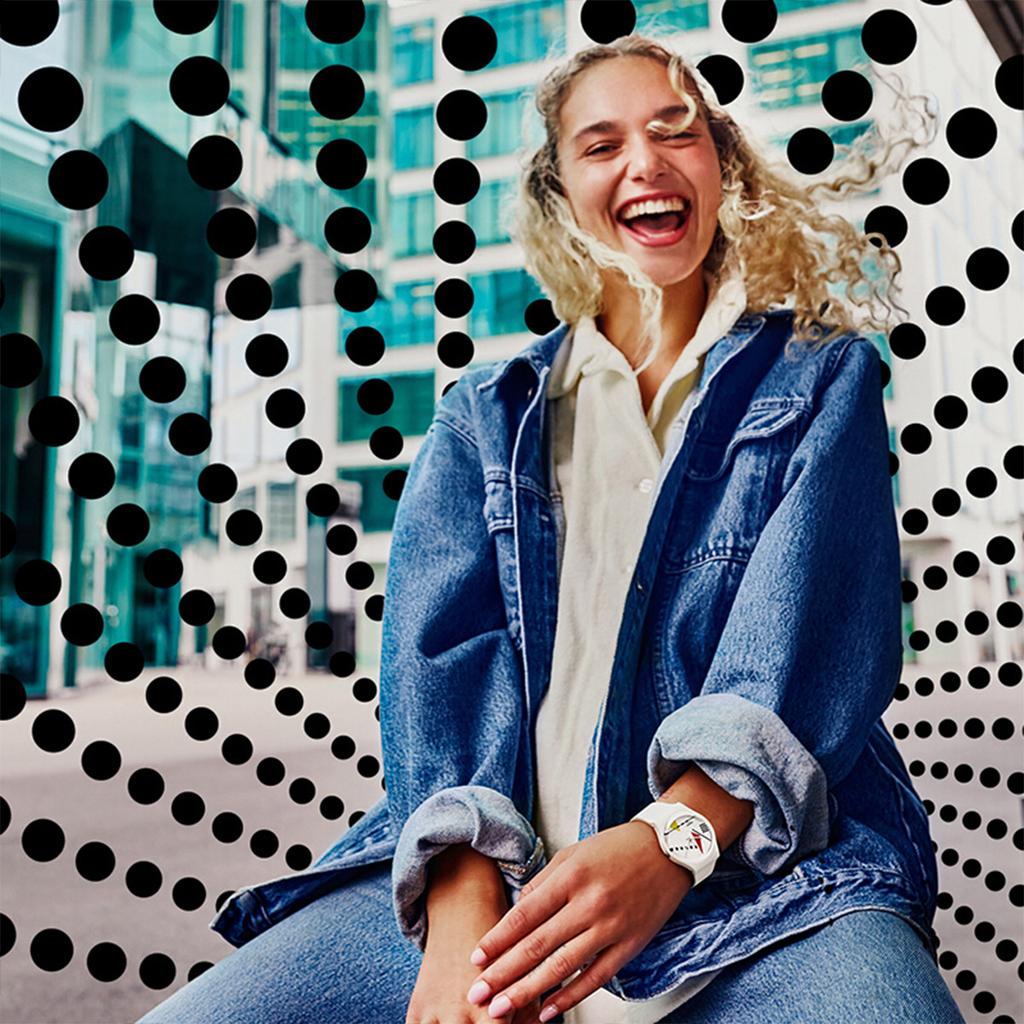 Swatch Кварцевый механизм Ретро Стиль Мемфис Цветовой Блок Возвращение в 1984 Классические Парные Часы Унисекс Часы Белый S031W106