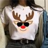 Рождественские футболки с принтом оленя для женщин, летние, с коротким рукавом, с круглым вырезом, милые, креативные, персонализированные топы