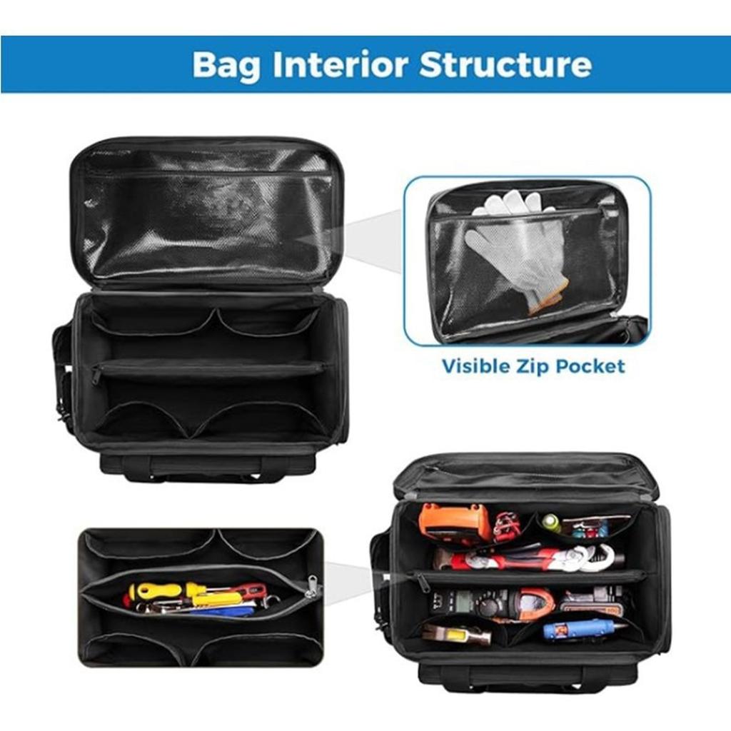14 Inch Heavy Duty Tool Bag Non-Slip Base Multi Purpose Work Organizer for Electricians,Repairman,Handyman,Carpenter