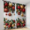 2 Pieces Christmas Deer Bell Pine Branch Patterns Curtains Rod Pocket Mount Digital Printed Polyester for Living Room Kitchen