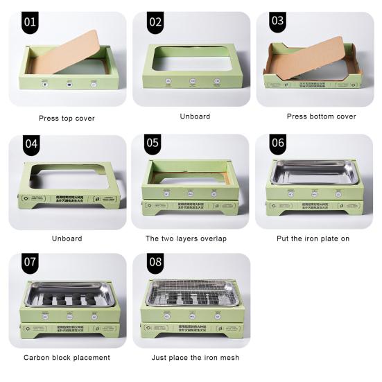 Одноразовый гриль для барбекю, угольный гриль, высокая стабильность, нескользящая, равномерная теплопроводность, простая установка, портативный гриль