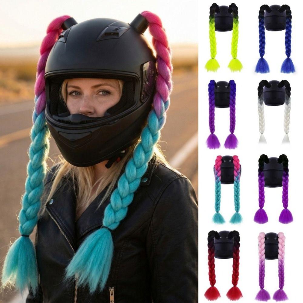 2pcs/pair Helmets Decor Woman Braids Wig With Sucker Twist Dual Pigtail Ponytail for Motor Bike