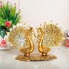 Metal Double Lovers Peacock Statue, Showpiece Figurine- Standard, Gold, 25 Cm, 16 Cm
