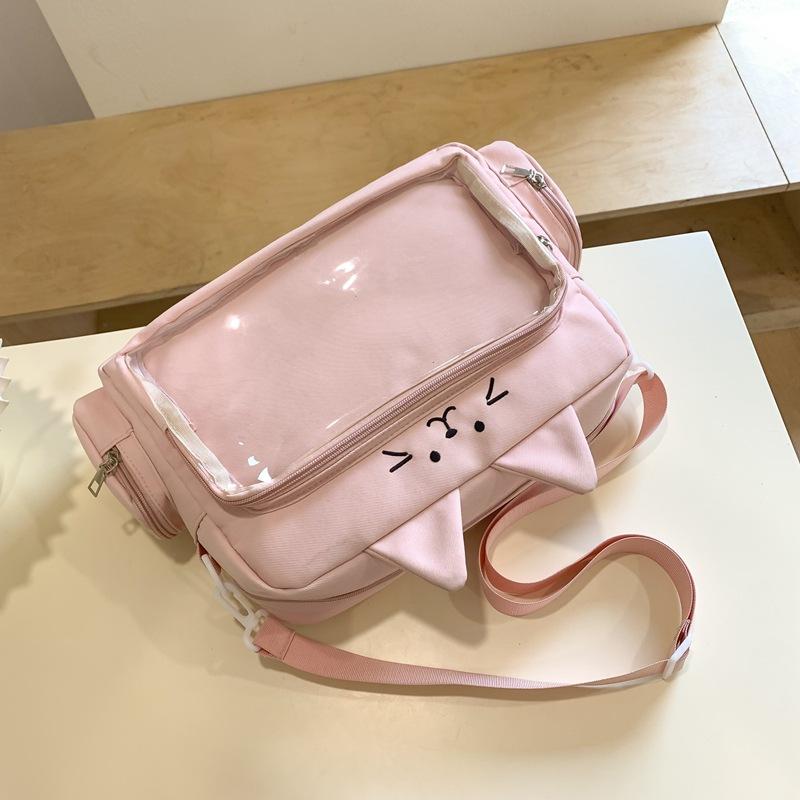 Симпатичная прозрачная сумка через плечо с изображением кота, вместительная студенческая сумка через плечо, сумка из аниме-холща