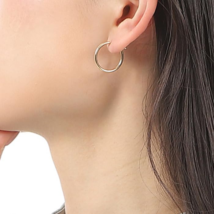 Серьги-кольца маленькие, из желтой платины K18 900 пробы x желтые [OKKO], почта, Япония, без застежек, подарок одним касанием, аксессуар, золото, (2мм 20мм/золото K18)