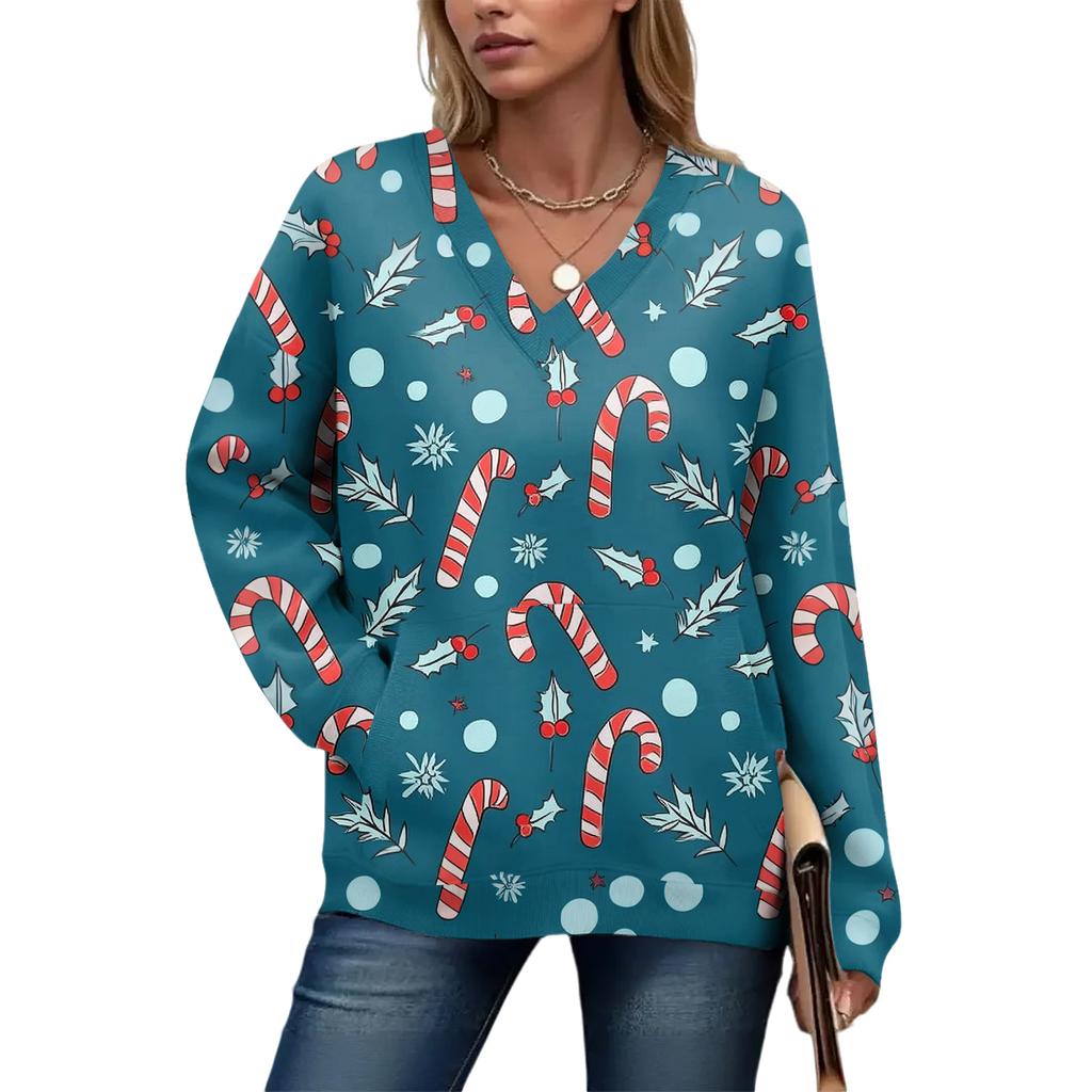 Women's Casual And Fashionable Christmas Print Long-Sleeved Top