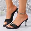 Fashion 2025  Summer New French High-end Buckle Stiletto Shoes Women's Open Toe Open Heel Pointed Comfortable Slippers