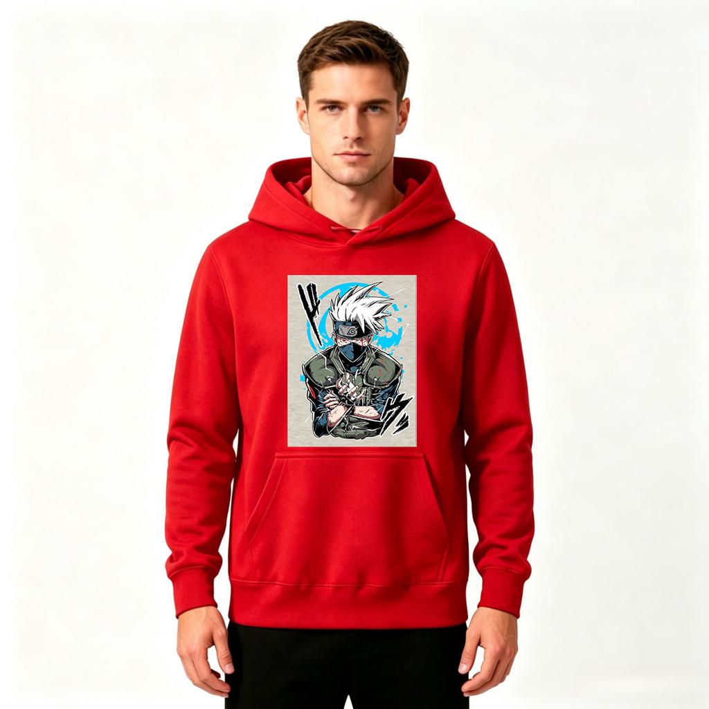 Men Casual Anime Character Print Pullover Hoodie Long Sleeve Comfort Streetwear Hooded Sweatshirt
