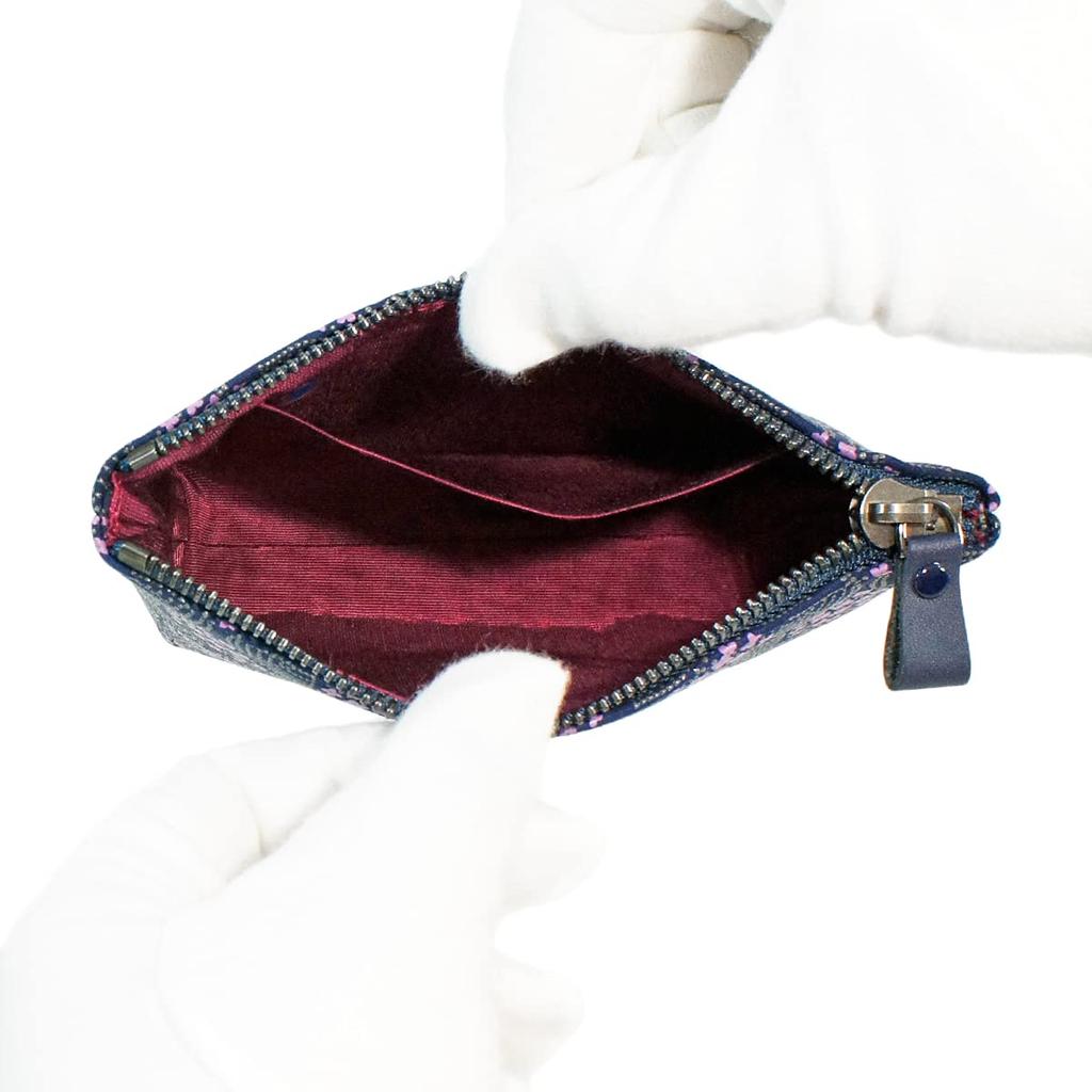 Indenya Inden Pouch Deerskin Miso Hydrangea Pattern Navy x Purple Calico x Gray Lacque 8008