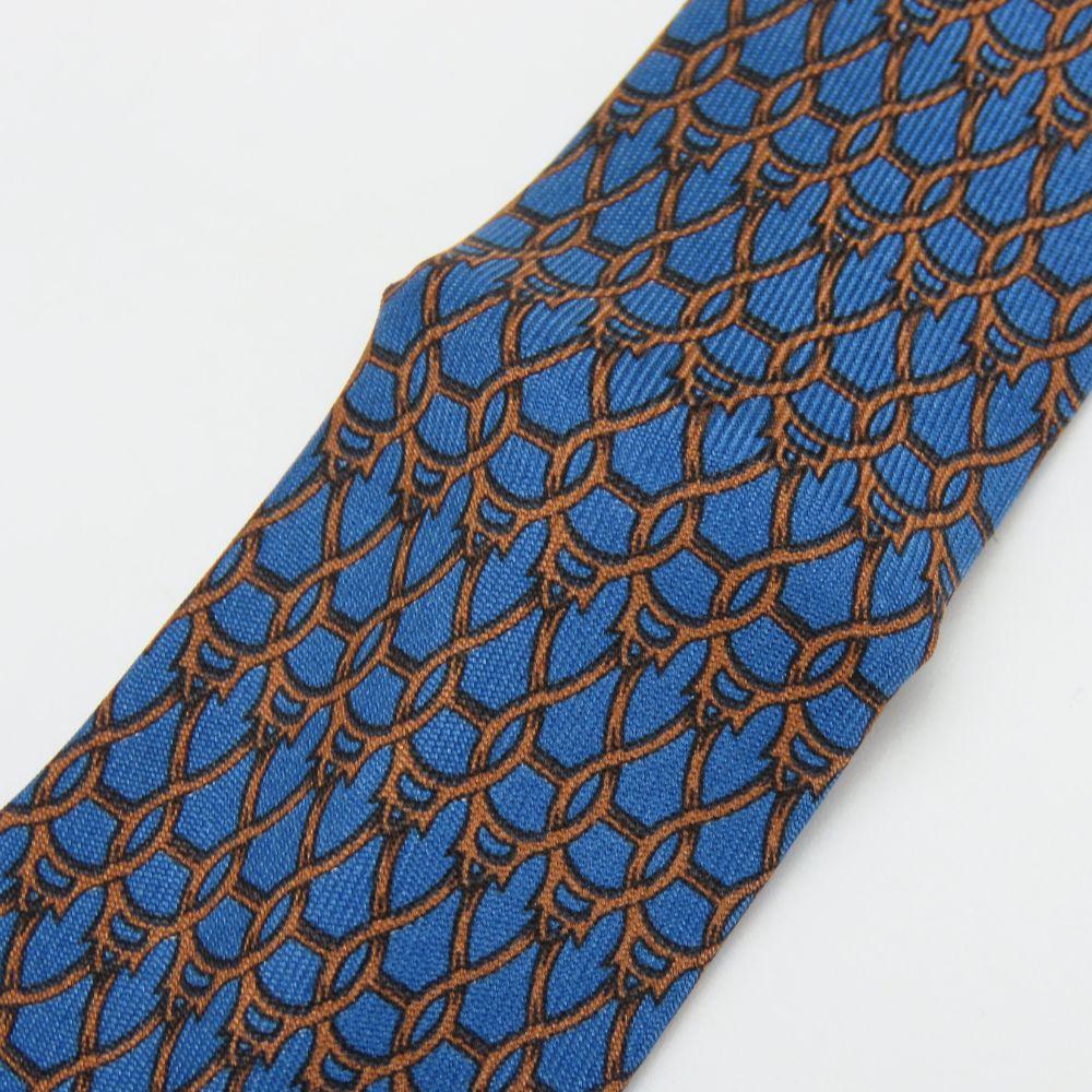Used HERMES tie Toyota limited edition silk Blue Brown suit