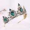 Baroque Vintage Green Crystal Bridal Tiaras Crown Women Rhinestone Retro Pageant Diadem Bride Headbands Wedding Hair Accessories