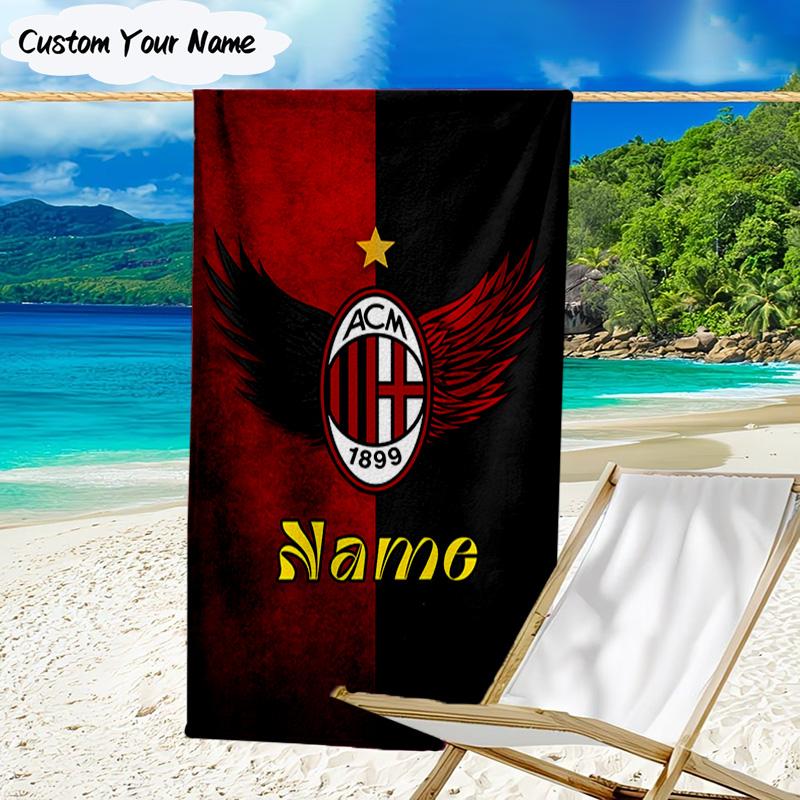 1PC Custom Name Beach Towel AC-Milan Emblem Beach Towel, Suitable for Camping, Travel, Beach Accessories, Super Absorbent, Family Gift