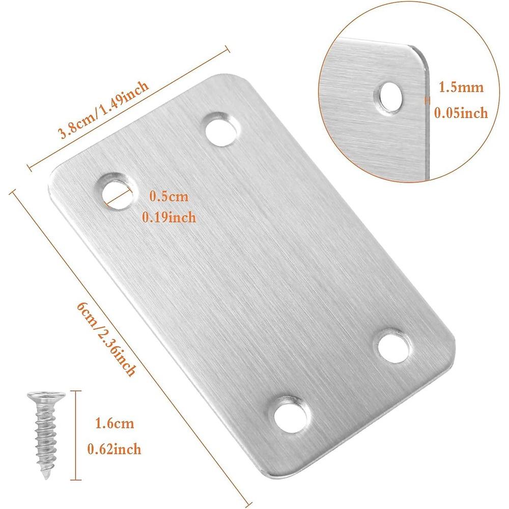 Flat Fixing Bracket, 15 Pcs Flat Corner Brackets Stainless Steel Flat Connectors (with 60 Screws)