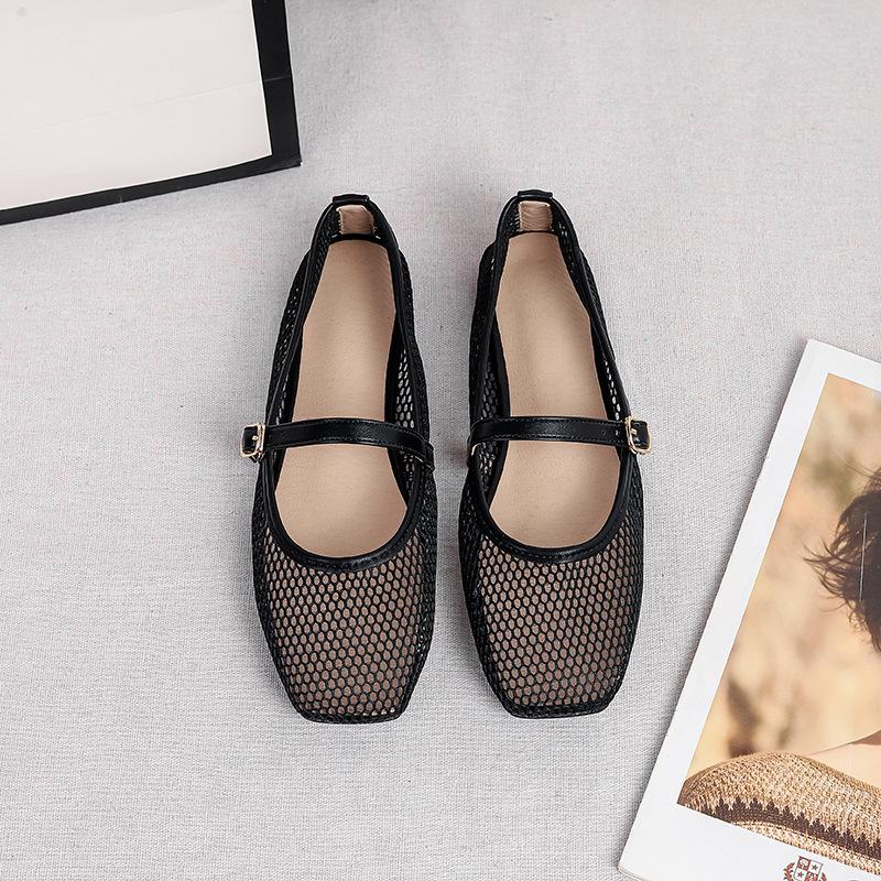Женские сетчатые балетки Летние туфли Мэри Джейн Туфли-балетки для ходьбы Нескользящие Квадратный закрытый носок Мэри Джейн с регулируемым ремешком Нарядная обувь