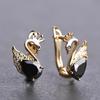 Милые серьги в форме лебедя с английской застежкой для женщин и девочек, черные стразы, цирконий Brinco, золотой цвет, букле д'орей