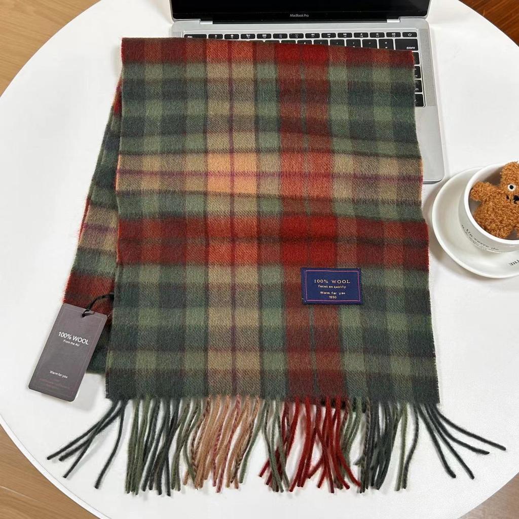 Men Scarf 100% Wool Plaid Warm Soft Muffler Female Winter Autumn Couple Cashmere Windproof Stripe Tassel Shawl Male Thick Scarf