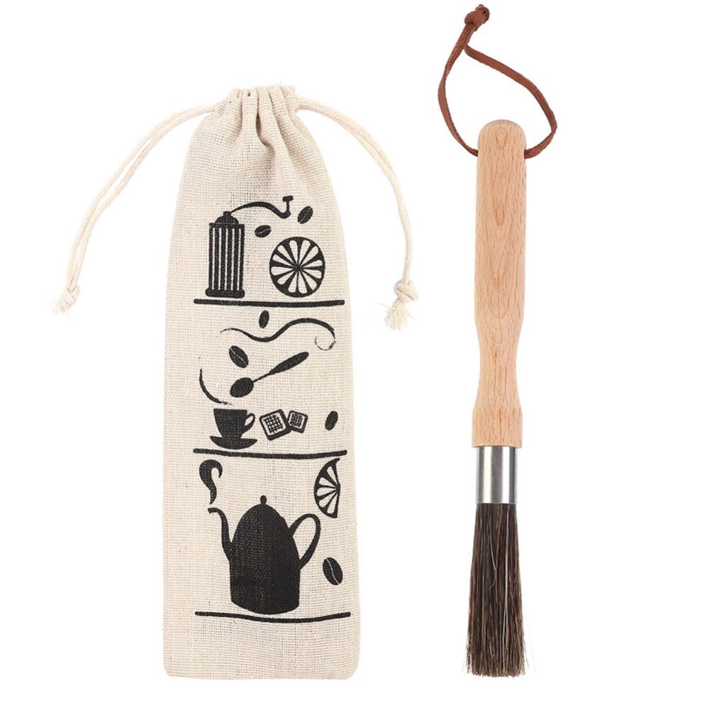 Wood Handle Coffee Machine Brush Stainless Steel Coffee Brush Accessories Coffee Grinder Cleaning