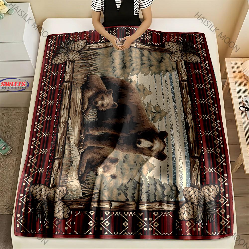 American Country Animal Print Blanket Warm Soft and Comfortable Home Travel Blanket Sofa Bedding Cover Blankets Gift for Friends
