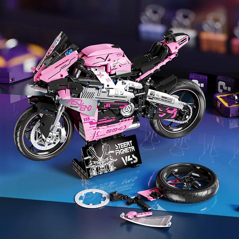 Образовательный Модель Дорожного Мотоцикла M1000 RR 42130 Строительные Блоки Творческие Технические MOC Сборные Кирпичики Розовый Настольный Подарок Идея