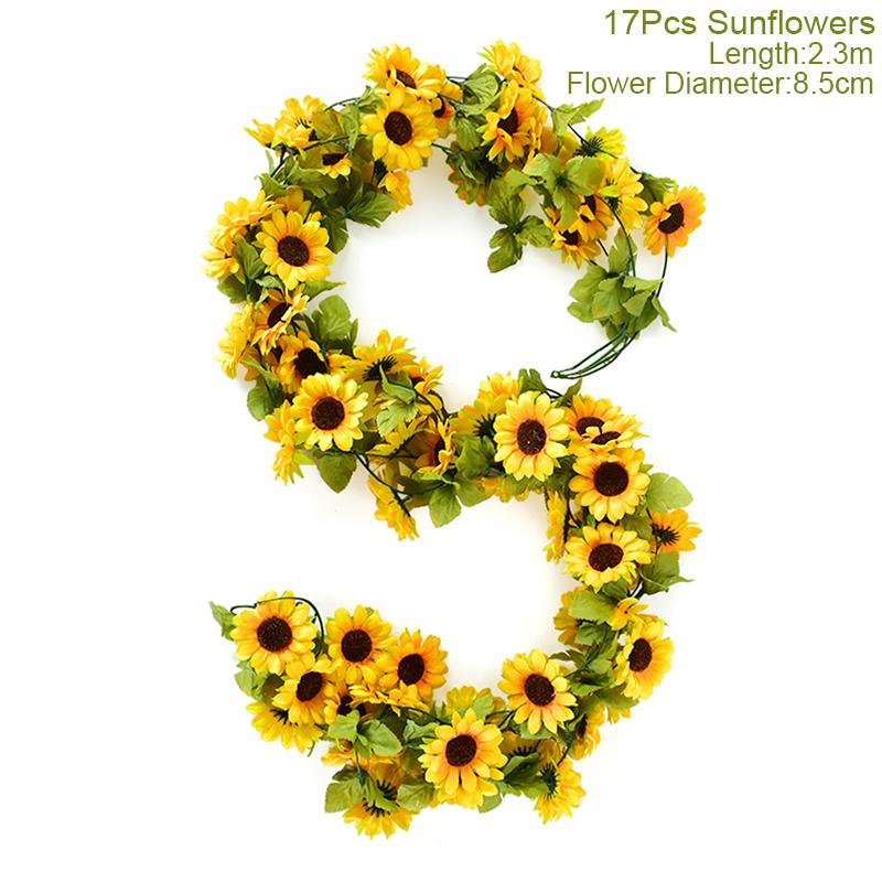 Искусственные цветы подсолнуха, виноградная лоза, шелковое искусственное растение, гирлянда из ротанга для свадебной арки, украшение для дома и сада, DIY настенный венок