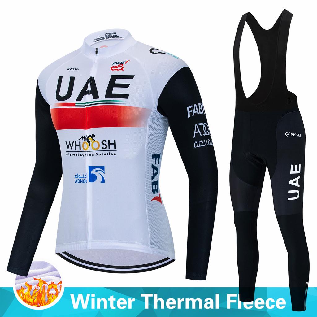 2023 команда ОАЭ, зимний флисовый комплект велосипедного трикотажа, мужской Ropa Ciclismo Hombre MTB, велосипедная одежда с длинными рукавами, 19D гелевая подкладка