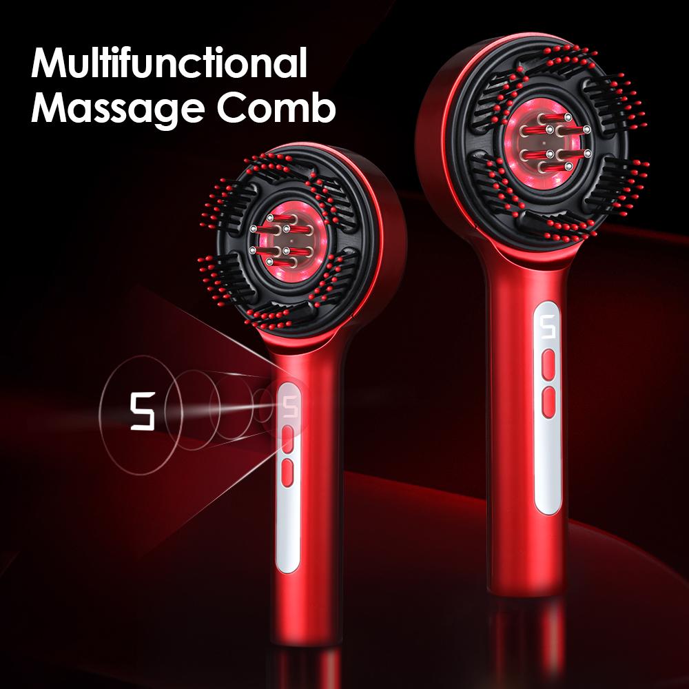 Electric Hair Regrowth Brush with Red Light Machine Acupoint Scalp Massage Anti-Hair Loss Hair Oil Applicator Combs Hairbrush