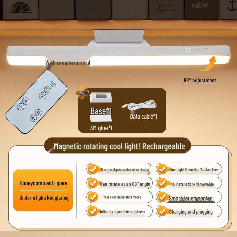 Перезаряжаемая светодиодная настольная лампа: Защита глаз, Магнитный, Двойного назначения, Идеально подходит для общежитий, учебы и чтения; Питание от USB.