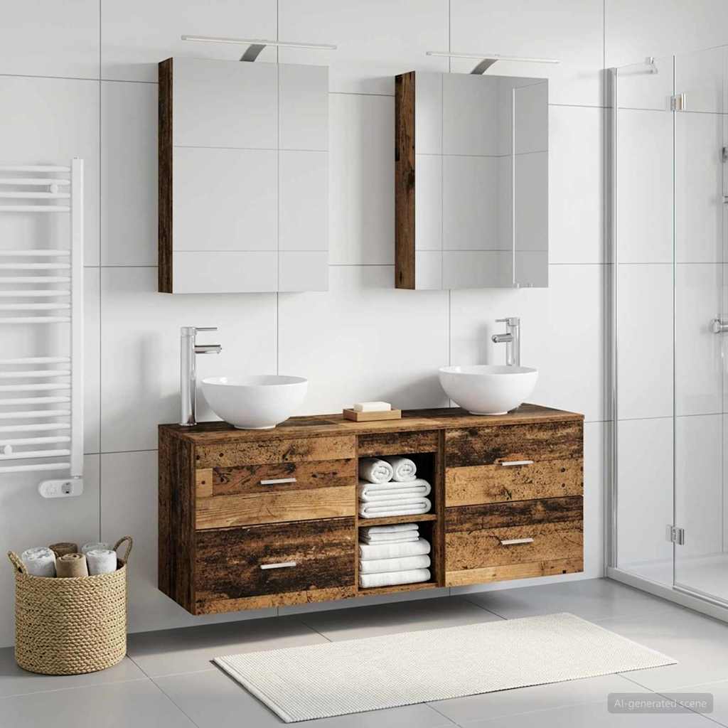 Bathroom Cabinet Set 5 pcs Reclaimed Wood Look 50 x 14.5 x 70 cm