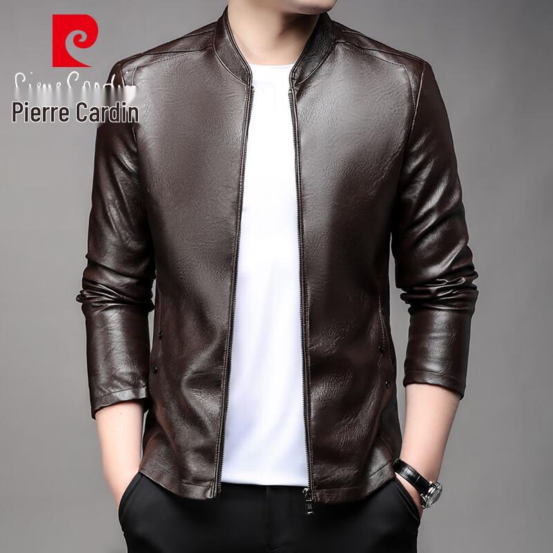 Pierre Cardin Men's Slim Fit Stand Collar PU Leather Jacket