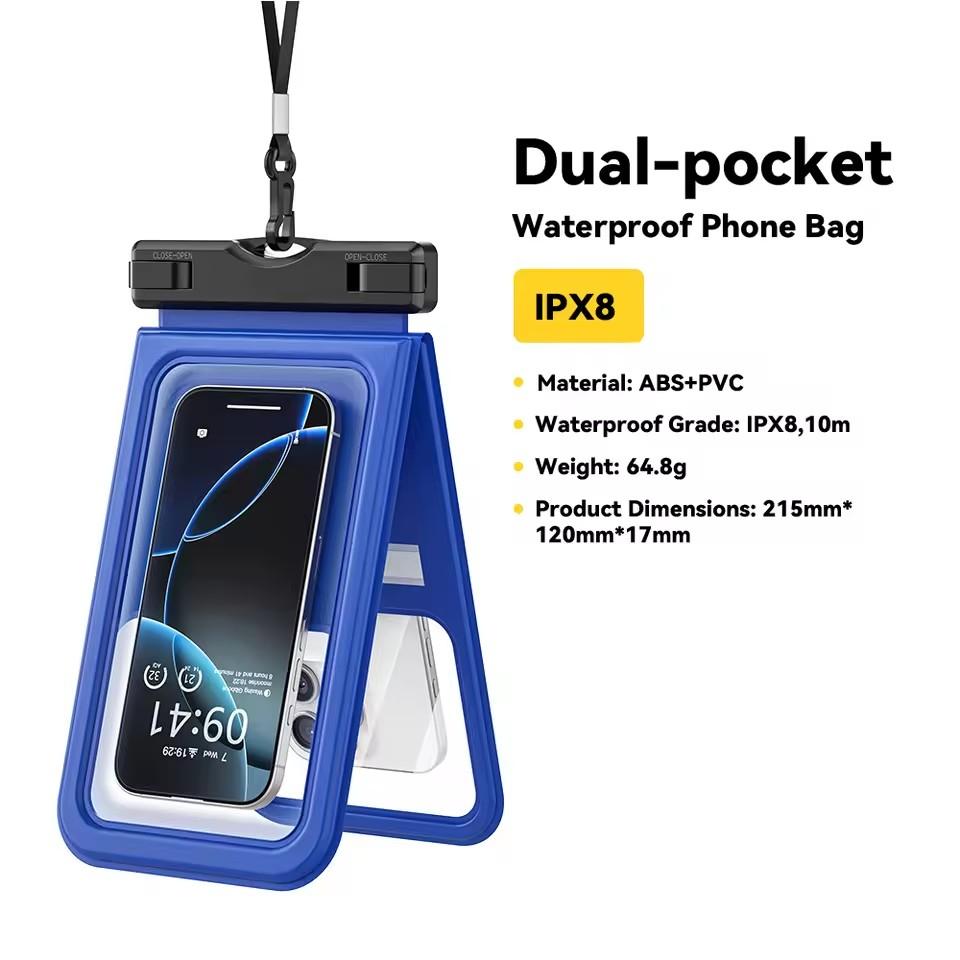 Essager IPX8 Dual-pocket Waterproof Phone Case for iPhone16 15 14 13 Floating Dry Bag for Snorkeling Beach Swim Universal Cover