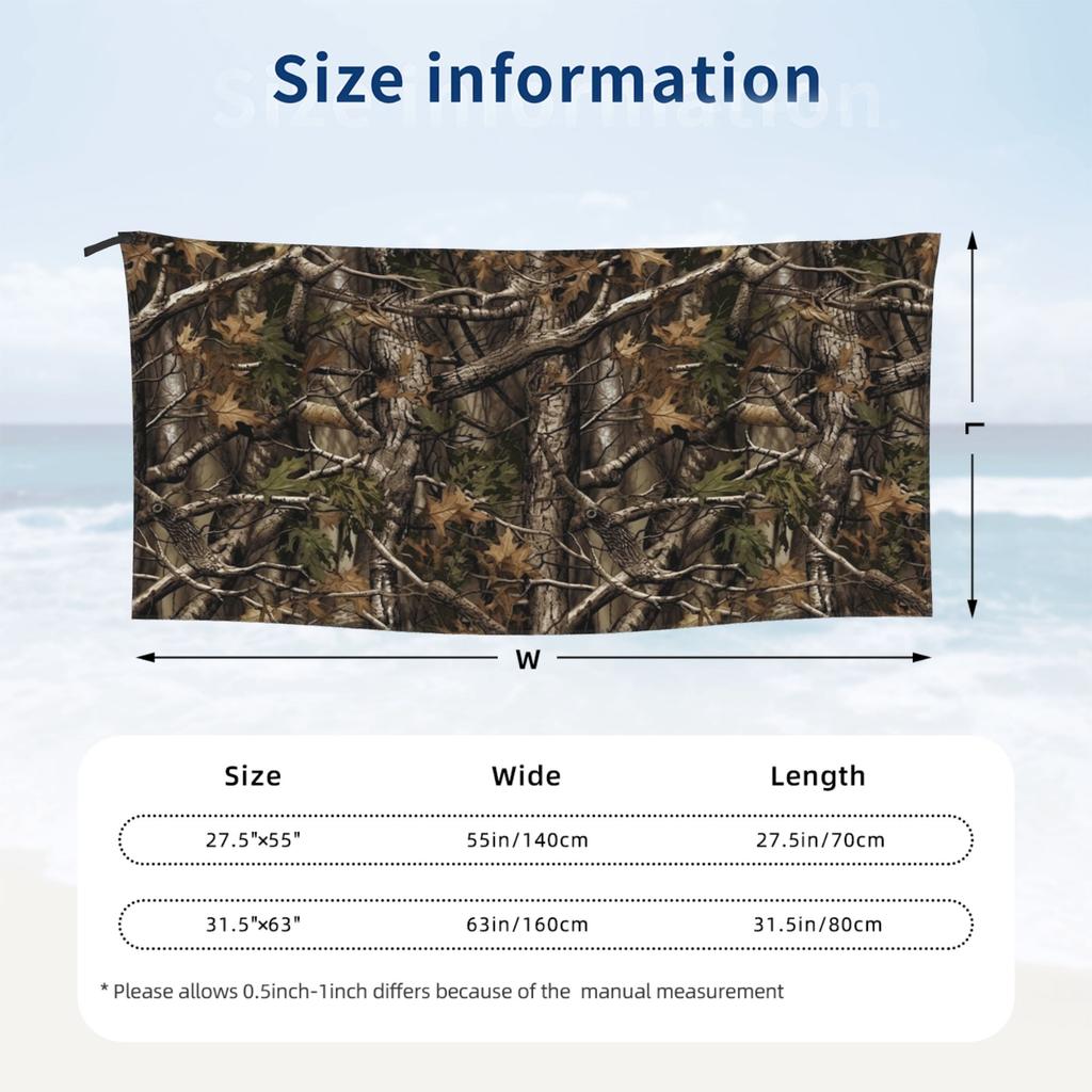 Пляжное полотенце с камуфляжным узором Real Tree Forest Camo, мягкая микрофибра, быстросохнущее, впитывающее, быстрые полотенца для бассейна