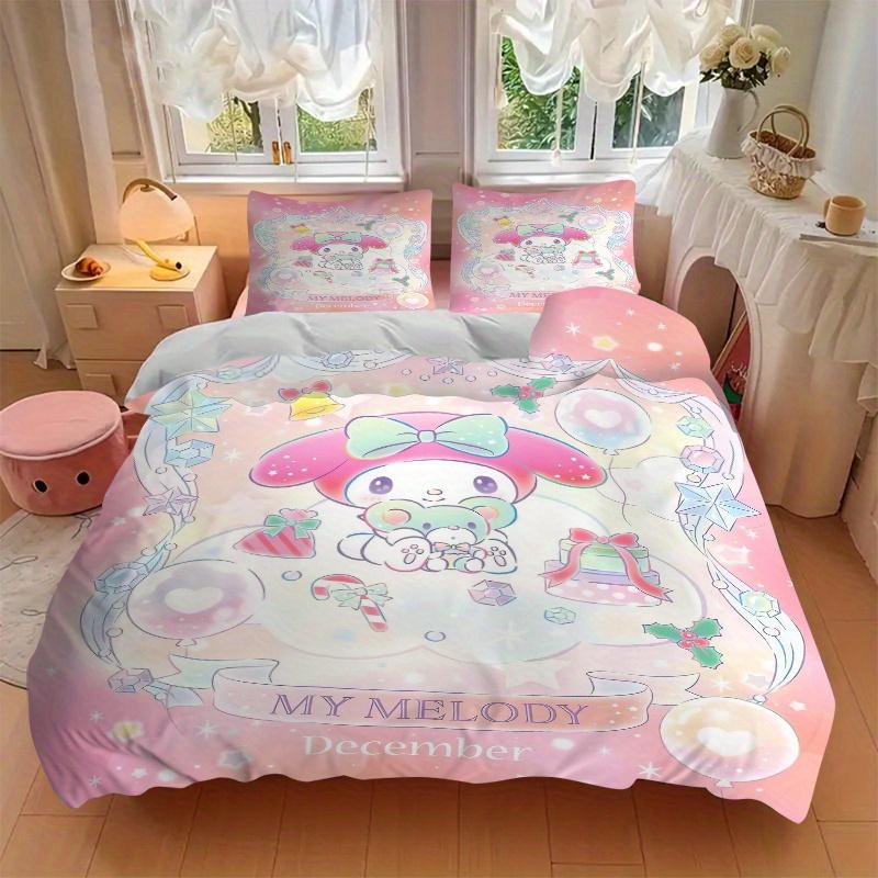 3pcs December My Melody Three-Piece Patterned Quilt Cover Set - Soft and Cozy Bedroom, Guest Room and Dorm Decorative Bedding 3-Piece Set 1 Quilt