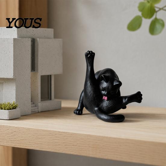 3D-печатная скульптура кошки, облизывающей заднюю часть, Фигурка, Забавный маленький статуэтка черного и белого котенка, Настольное украшение Животное для дома, офиса, книжной полки